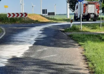 Abgestreute Ölspur im Kreisverkehr