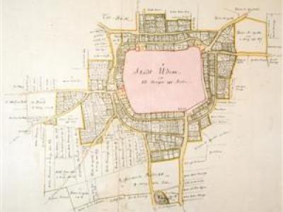 farbige Katasterkarte der Stadt Uedem um 1730