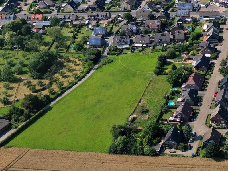 Luftaufnahme des neuen Baugebietes Am Beginnenkamp (Stand: 2021)